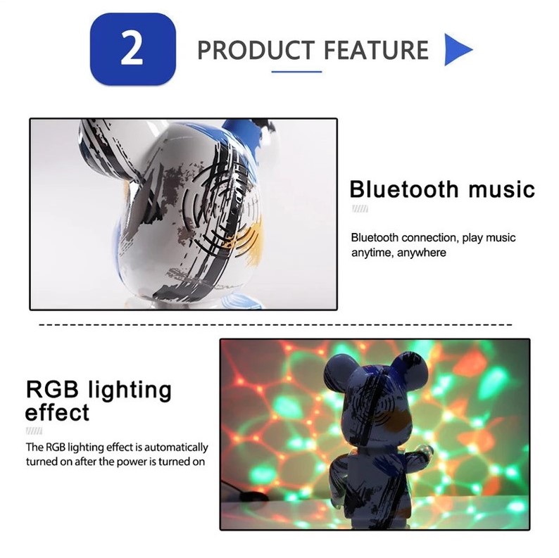 Disco Işıklı Bluetooth Hoparlör Ayı Değişik Renklerde - Görsel 3