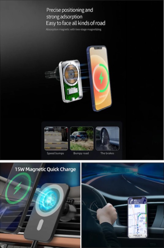 15W iphone Uyumlu Magsafe Kablosuz Şarj Oto Araç İçi Telefon Tutucu - Görsel 7