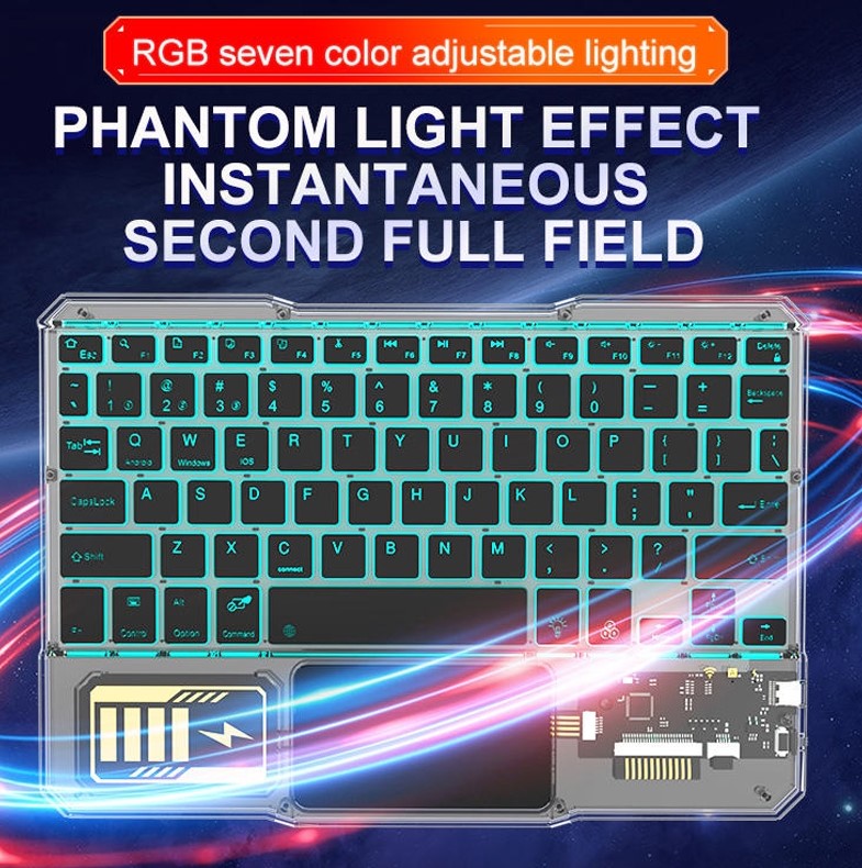 Şeffaf, Rgb Işıklı Mouse'li Bluetooth Klavye
