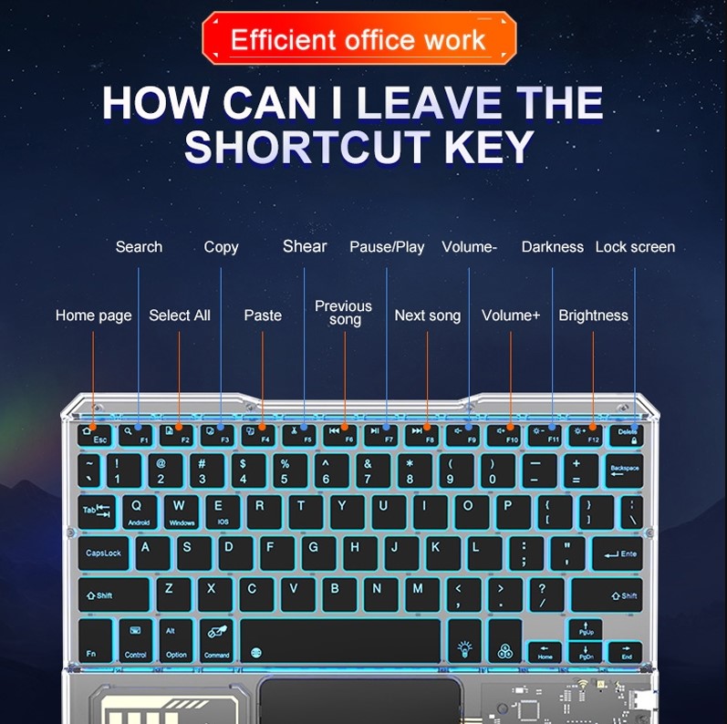 Şeffaf, Rgb Işıklı Mouse'li Bluetooth Klavye - Görsel 15