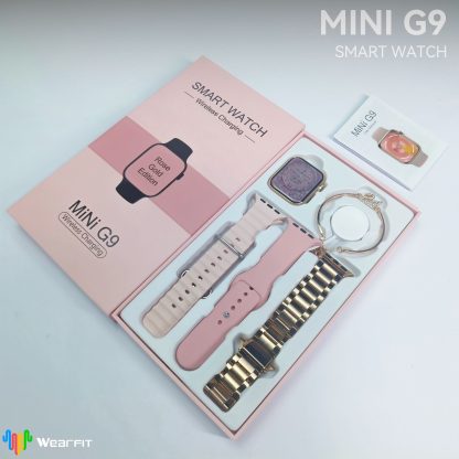 Mini G9 Bileklik Hediyeli, 3 Kordonlu, Gold Rose 41mm Akıllı Saat