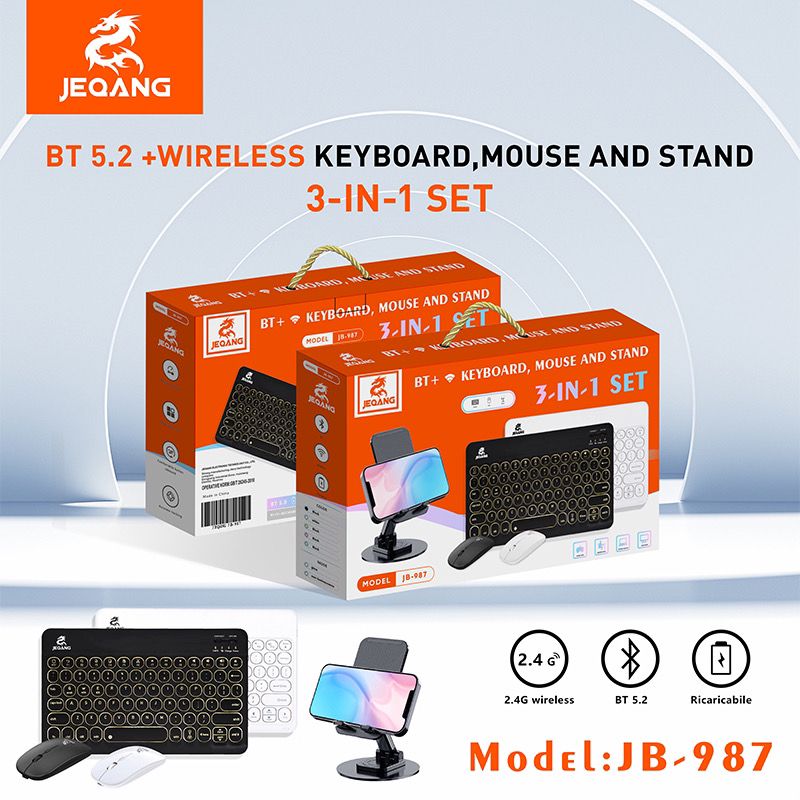 JEQANG JB-987 Klavye, Mouse ve Telefon Tutucu 3'ü 1 Arada Set - Görsel 3