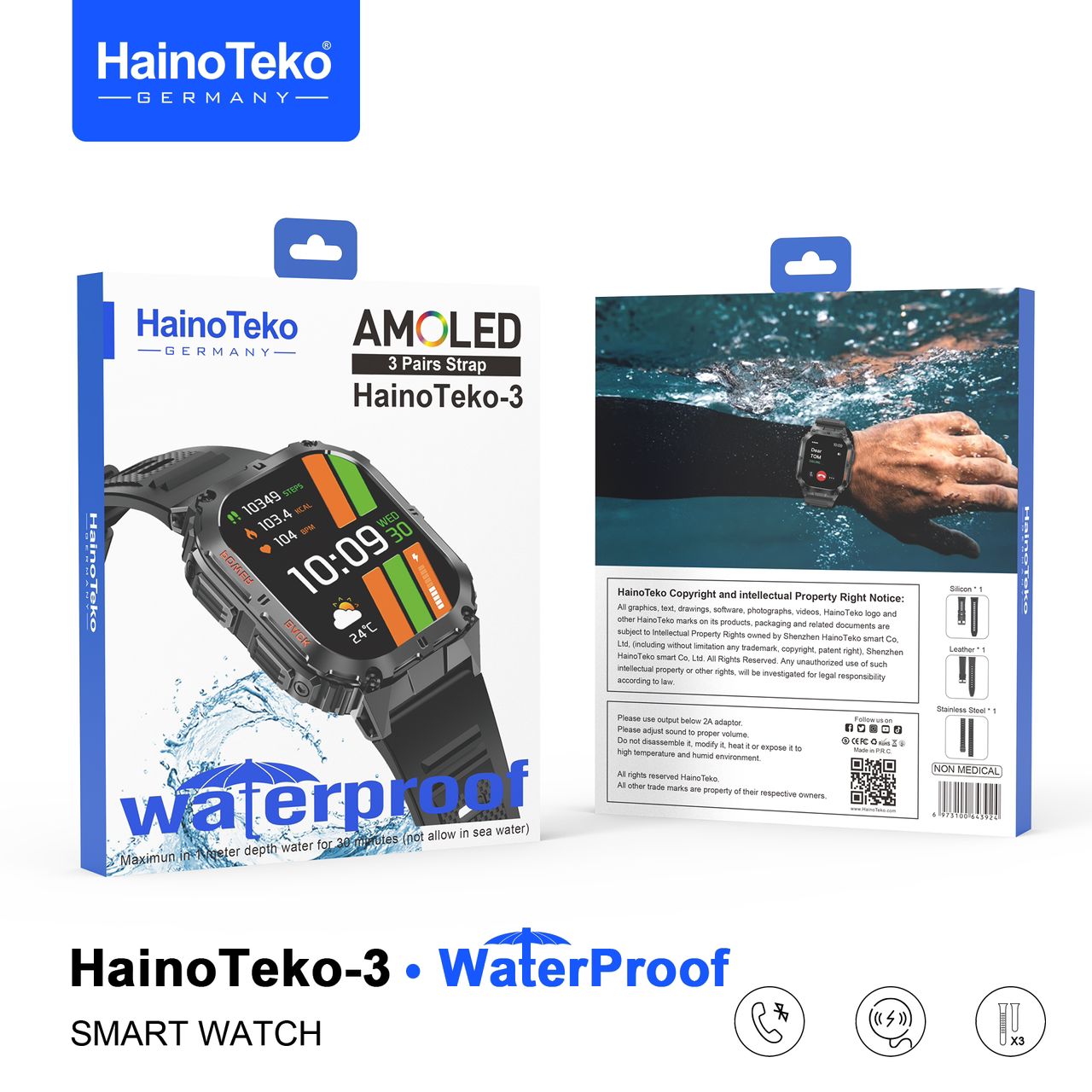 Haino Teko-3 Waterproof Gerçek Su Geçirmez Amoled Ekranlı Akıllı Saat - Görsel 3