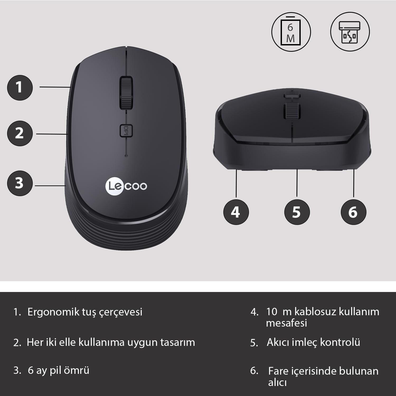 Lenovo Lecoo WS202 Kablosuz, Sessiz Tasarım, Optik Mouse - Görsel 11