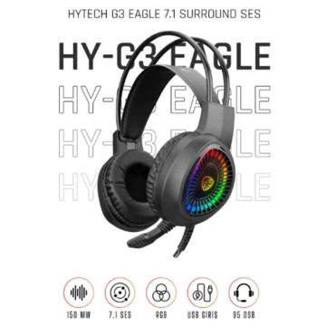Hytech Hy-G3 Eagle Siyah 7.1 Usb Surround Rgb Ledli Gaming Oyuncu Mikrofonlu Kulaklık